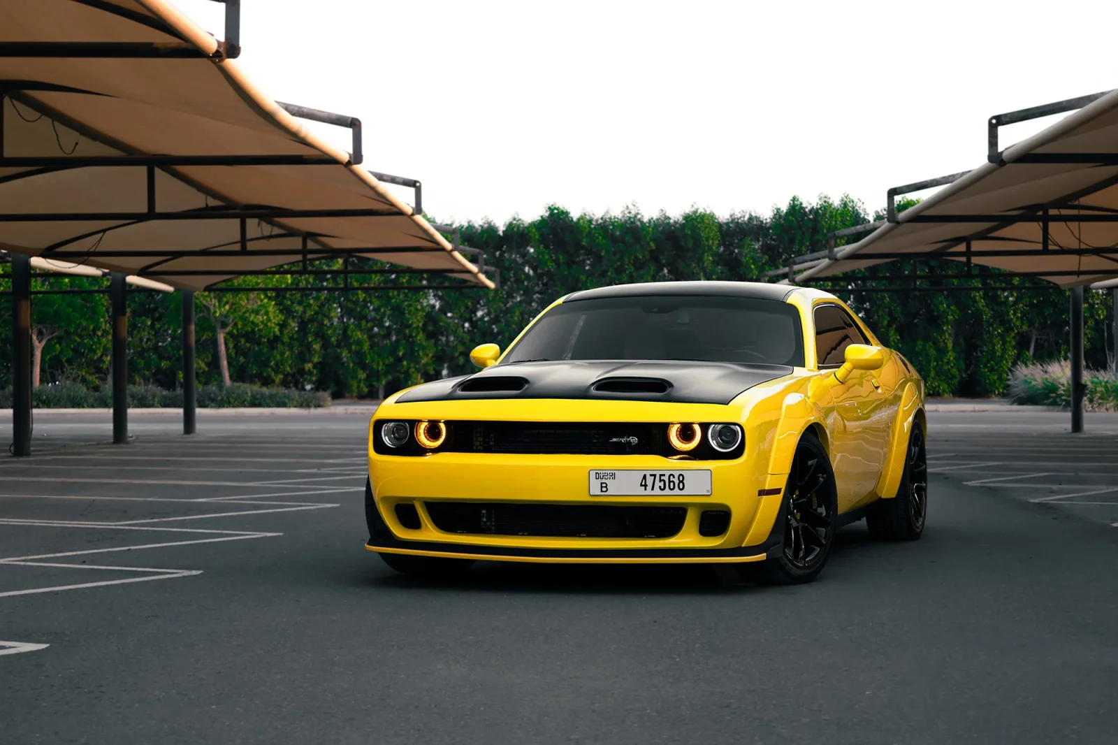 Rent Dodge Challenger R/T Scat Pack Yellow 2022 in Abu Dhabi