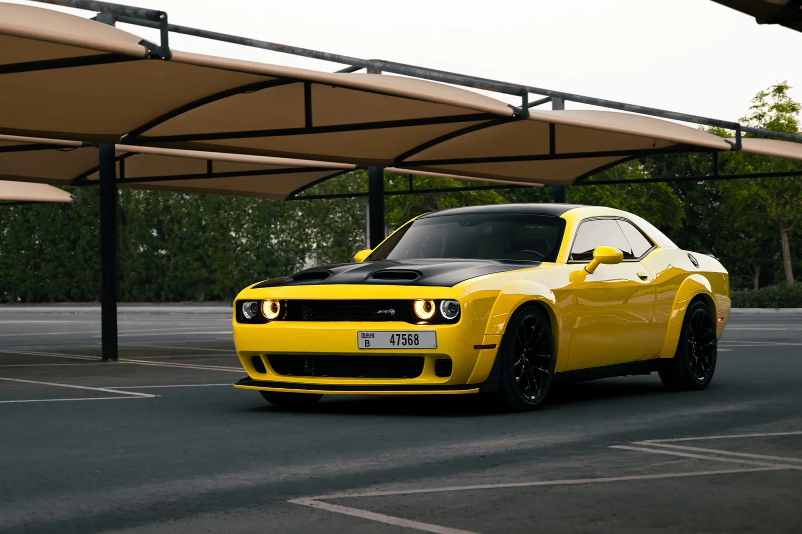 Rent Dodge Challenger R/T Scat Pack Yellow 2022 in Abu Dhabi - 2 